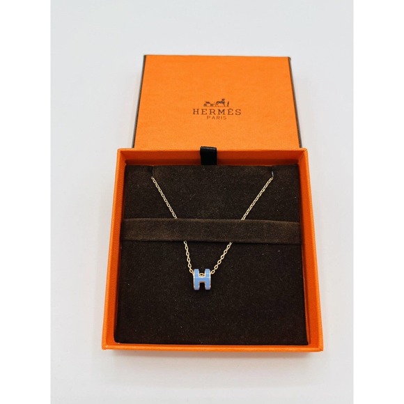Hermes Mini Pop H Wild Blue Yonder / Rose Gold Necklace - Picture 1 of 5